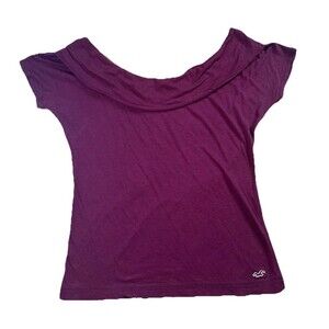 Vintage y2K Hollister Shirt Medium Cotton Modal Off Shoulder  Maroon Knit Baby